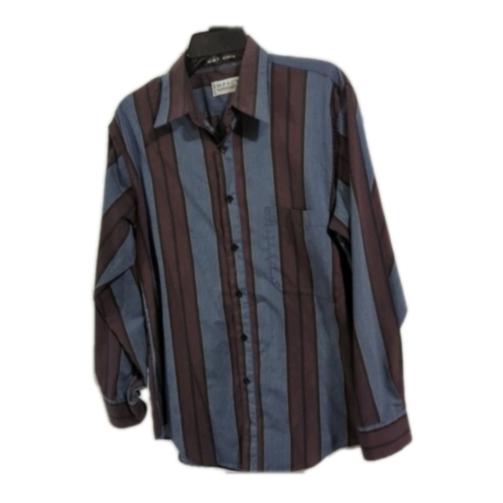 Men's Shirt 📌Impact Blue/Burgundy Stripe Long Sleeve Button Front Medium